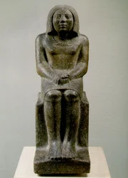 Zittende mannelijke figuur, Egypte, Ankh, 3e dynastie (porfiergraniet)