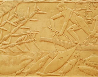 Visscène, uit de mastaba van Kagemni, Oude Rijk (kalksteen)