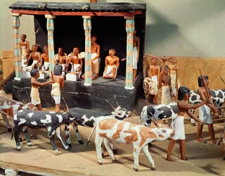 Funerair model van een volkstelling van vee, uit het graf van Meketre, Thebe, Middenrijk, c.2000 v.Chr. (detail)