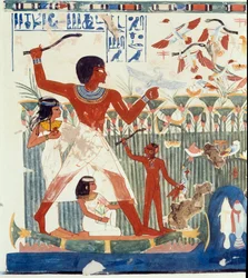 Egyptische kunst: jachtvogels. Gelijkenis uit het graf van Nakht, periode van Amenophis II (ca. 1450-1425 v.Chr.), Parijs, Collège de France