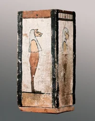 Egyptische oudheid: houten grafurn of canope.