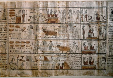 Egyptische oudheid: de Elyseïsche Velden. Papyrus van een Dodenboek. Ptolemeïsche periode. Turijn, Egyptisch Museum