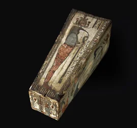 Beschilderde houten kist van de heilige ibis van Thoth, 305-30 v.Chr.