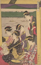 Een groep Geisha in een Suzumi-bune, ca. 1796