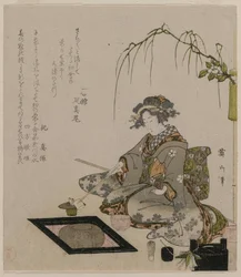 Vrouw die de theeceremonie uitvoert, ca. 1820