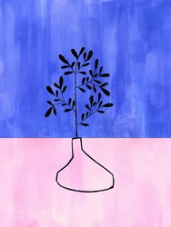 Blauw-roze vaas met botanisch motief
