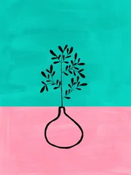 Roze-blauwgroene vaas met botanisch motief