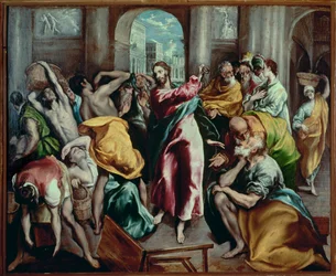 Christus verdrijft de handelaars uit de tempel (schilderij op doek)