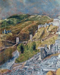 Uitzicht en kaart van Toledo (schilderij op doek)