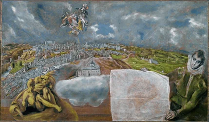 Uitzicht en kaart van Toledo (schilderij op doek)