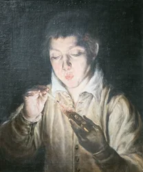 Jongen die een kooltje blaast