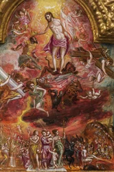 Draagbaar altaar: centraal paneel met een allegorie van de Christelijke Ridder (detail)