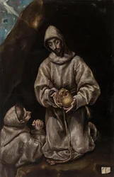 Sint Franciscus en broeder Leo mediteren over de dood