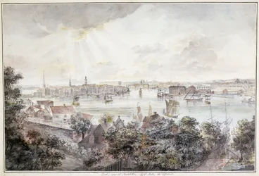 Een uitzicht op Stockholm vanaf Söder met het Koninklijk Paleis, Storkyrkan, Riddarholmskykan en Tyska kyrkan