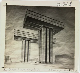 Wolkenkrabber Wolkenbügel op Strastnoy Boulevard in Moskou, 1925