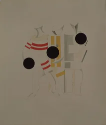 Sportmannen. Beeldje voor de opera Overwinning op de zon door A. Kruchenykh, 1920-1921