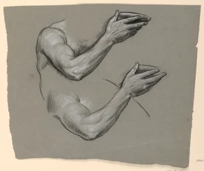 Tekening, Details van twee mannelijke armen, ca. 1885