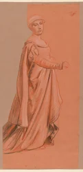 Tekening, Studie van een gekostumeerde figuur uit "Wedding Procession", 1871-72