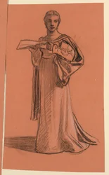Tekening, studie voor figuur in "Bruiloftstoet", ca. 1872