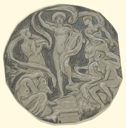 Studie voor het midden van het plafond van Huntington; Apollo en begeleiders