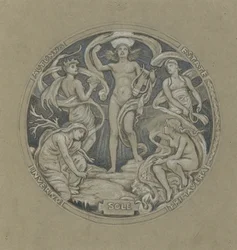 Studie voor het midden van het plafond van Huntington: Apollo en begeleiders