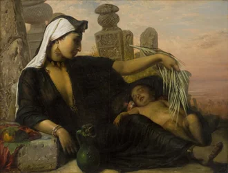 Een Egyptische Fellah-vrouw met haar baby