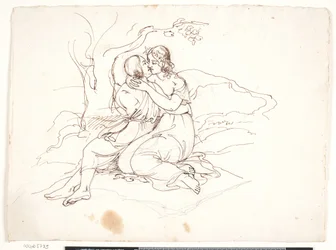 Een Jong Paar in Omhelzing in een Landschap