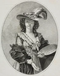 Zelfportret met palet, door Franse schilder Elisabeth Vigee Le Brun, lithografie door Giovanni Mariani uit Poliorama Pittoresco, nr. 42, 28 mei