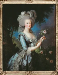 Portret van koningin Marie-Antoinette, ook wel Marie Antoinette genoemd met een roos
