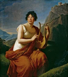 Portret van de auteur Baronne Anne Louise Germaine de Staël 1766-1817 als Corinne op Kaap Misenum
