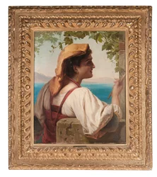 Een Italiaanse meisje die netten repareert aan de Baai van Napels, 1872