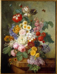 Bloemen in een Rocaille, schilderij door Elise Bruyere (1776-1842), 1836