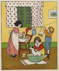 Zaterdag, Wastijd (gekleurde litho)