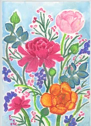 Boeket van ranonkels, 2018 (oliepastel)