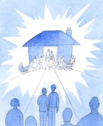 Een christelijk huwelijk, geleefd zoals het geleefd moet worden, is als een lamp op een heuvel, voor de samenleving; een sacramentele verbintenis vol genade, 2005 (aquarel op papier)
