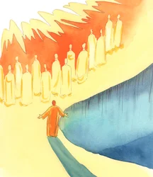 Alle zielen in het vagevuur sluiten zich aan bij onze gebeden, terwijl we de Vader loven, door Christus, in de Geest, tijdens de mis, 2005 (aquarel op papier)