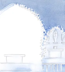 Voordat de Heilige Mis begon, zag ik de kerk onzichtbaar versierd met slingers voor het feest van onze Heilige Vrouwe.