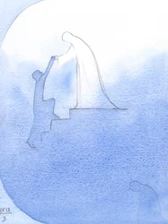 Biddend om hulp voor een overleden ziel, zag ik Onze Lieve Vrouw haar handen uitstrekken, leunend over de 