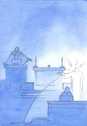 Christus verscheen voor mij, zijn arm opgeheven om de preekstoel aan te wijzen waar, zo vertelde hij mij, de waarheid wordt gesproken over God en de mens
