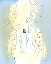 Christus is wezenlijk aanwezig bij ons in de kerk, in het tabernakel, en wordt aanwezig gemaakt op het altaar bij de consecratie in de mis, 2005 (aquarel op papier)