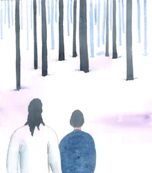 Christus toonde me een stuk land voor me, als een met sneeuw bedekte bosgrond, 2005 (aquarel op papier)