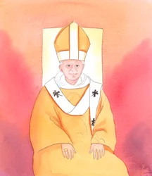 Christus zei me dat niemand zo helderziend is als paus Benedictus XVI over de veranderingen die nodig zijn om ervoor te zorgen dat de Heilige Liturgie op een gepaste manier wordt uitgevoerd, de Hemel waardig, 2005 (aquarel op papier)