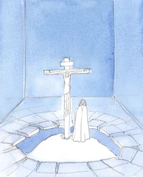 Vanuit ons heiligdom biedt Jezus Christus, onze Verlosser, tijdens elke mis het gebed aan dat Hij voor ons bad tijdens zijn lijdensweg, toen Hij stierf op Golgotha: "Vader, vergeef het hun", 2005 (aquarel op papier)