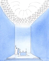 God de Vader wordt in de hemel omringd door de heiligen, die zijn vreugde delen, 2005 (aquarel op papier)