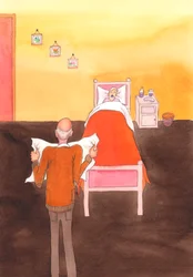 Goede bedoelingen zijn niet genoeg. Doden is verkeerd, ook het doden van zieken en ouderen, zelfs als we goede bedoelingen hebben., 2004 (aquarel op papier)