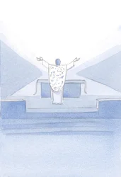 Ik zag Christus, na de Consecratie. Hij stond voor het altaar, met opgeheven handen, en bad Zijn priesterlijke gebeden (ook de onze) tot de Vader boven.