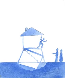 Het kan gebeuren dat onschuldige mensen het slachtoffer worden van onverwacht misbruik door iemand die ze nooit kwaad hebben gedaan; sterker nog, ze proberen te helpen, 2004 (aquarel op papier)