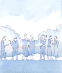 Het is alsof er, in de ogen van de Heer, een wolk van corruptie rondwaart in de samenleving; en katholieken vinden het moeilijk om niet overwonnen te worden, 2004 (aquarel op papier)