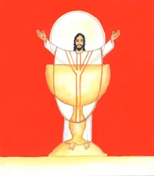 Jezus Christus, onze vleesgeworden God, is wezenlijk aanwezig bij ons in de Heilige Eucharistie, 2005 (aquarel op papier)