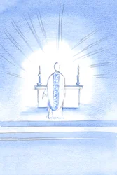 Op het feest van de Visitatie verscheen Christus, gekleed in een gouden kazuifel ter ere van Zijn Heilige Moeder Maria
